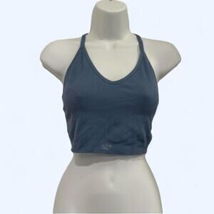 Set active blue ribbed crop